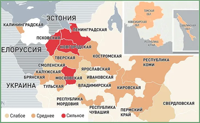Распространение борщевика в регионах России
