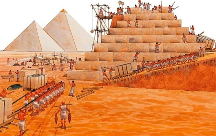 Кто строил пирамиды? Строительство пирамиды в представлении художника. Фото.