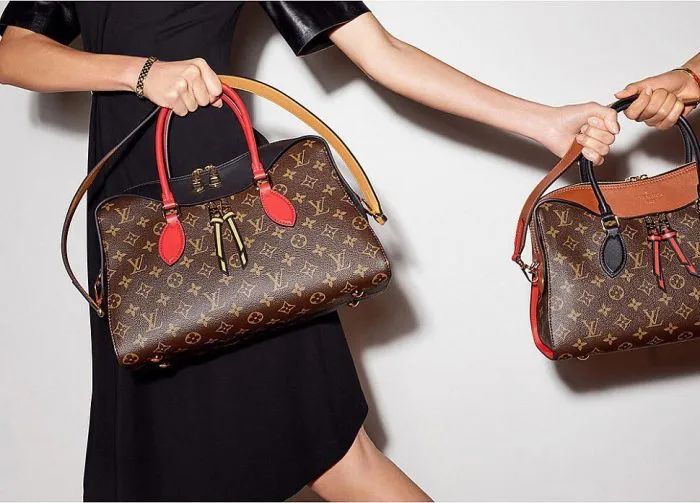 Женщина держит в руках сумки от Louis Vuitton